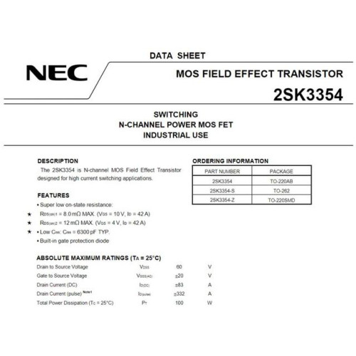 2SK3354 K3354 TO-263 NEC 5PCS/LOT