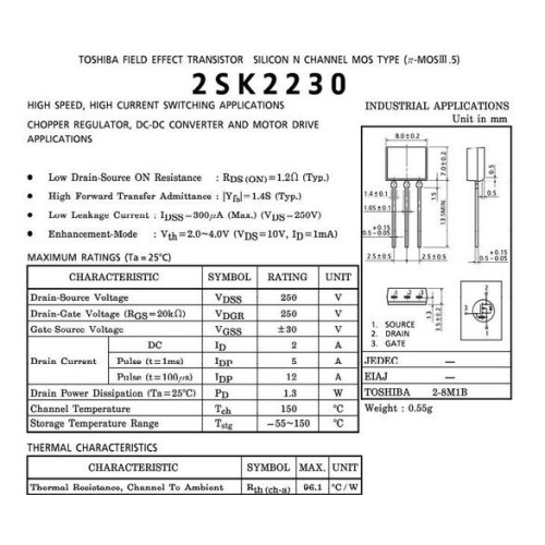 2SK2230 mosfet TOSHIBA FIELD EFFECT TRANSISTOR SILICON N CHANNEL MOS TYPE 5pcs/lot