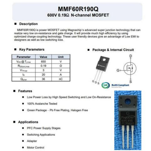 MMF60R190Q 60R190Q TO-220F 600V 0.19â„¦ N-channel MOSFET 5PCS/LOT