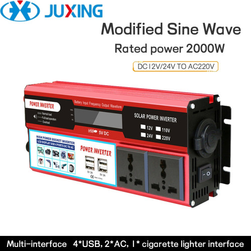 2000W Car Power Inverter, Portable Voltage Converter DC 12V/24V to AC 220V, with 4 USB, 2 Universal Output Sockets