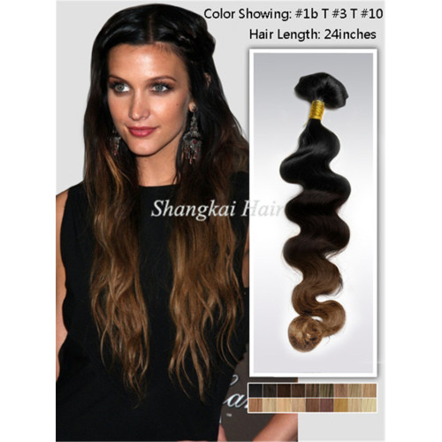 24" Wavy Hair Weaving Three Tone Color Human Hair Weft