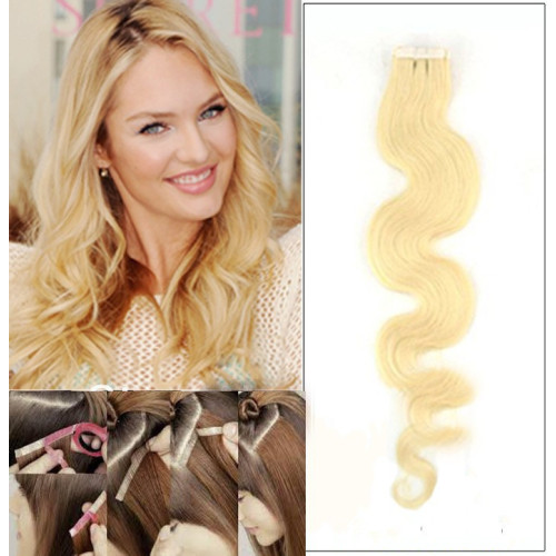 Body Wavy #60 Lightest Blonde Tape Skin Hair Wefts